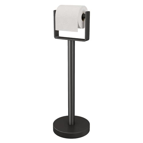YUMORE Heavy Duty Toilet Paper Holder Stand, Extra-Weighted Base No Tipping, Stainless Steel Toilet Paper Stand, Free Standing Floor Tissue Roll Holder for Bathroom, Matte Black 200UP