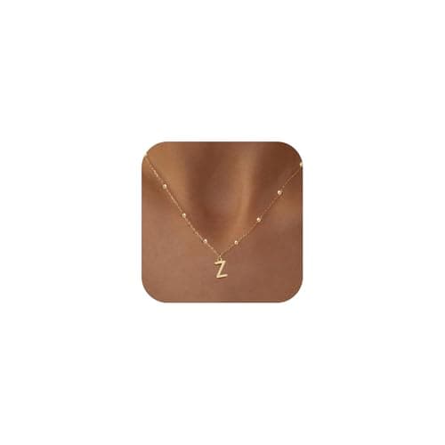 KISSCLOUD Initial Necklaces for Women 14K Gold Plated Dainty Letter Charm Necklace Personalized Name Pendant Bead Chain Z Necklace Non Tarnish Trendy Jewelry Gift