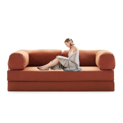 HAQNIWA Sleeper Sofa Couch with Pullout Bed, 2 in 1 Convertible Sofa Bed, Lounge Sofa for Living Room with Metal Fixed Frame (Orange)