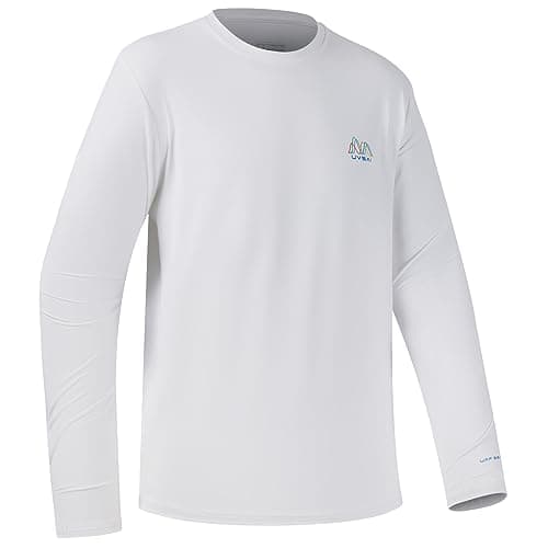 UVSAI Men’s UPF 50+ Long Sleeve Performance T-Shirts Permanent UV Protective Quick Dry for Everyday Hiking Fishing Beach White