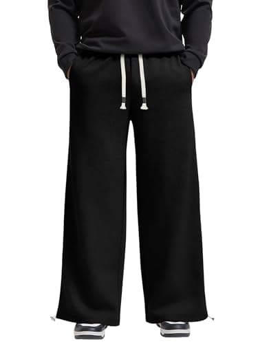 Crastimo Men's Baggy Cotton Sweatpants Comfort Loose Fit Gym Casual Pants Easter Wide-Leg Straight Trousers Valentine's Day Gift for Boy Black S