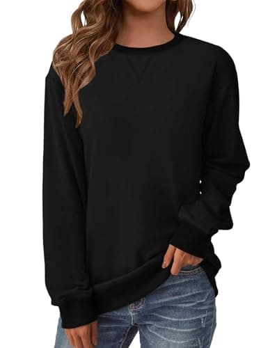 GKBK Womens Casual Long Sleeve Sweatshirt Crew Neck Crewneck T Shirt Tshirt Cute Pullover Tops Relaxed Fit Thin Soft Comfy Light Weight Loose Fit Sweater 2025 Fashion Clothes Trendy Outfits Black L