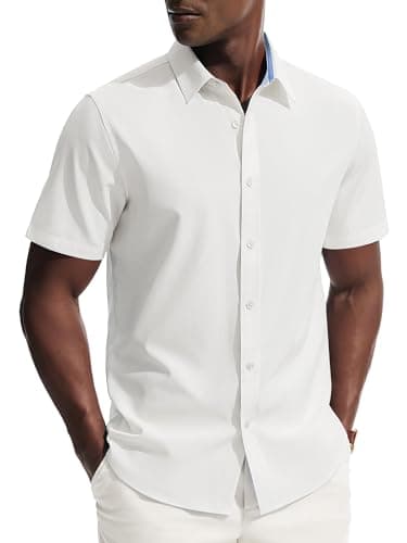 PJ PAUL JONES Mens Dress Shirts Short Sleeve Button Up Shirt Wrinkle Free Business Casual Shirts for Men Summer Work Office Wedding White