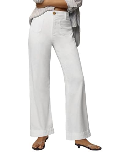 PEIHOT Womens High Waisted Wide Leg Jeans Trendy Stretchy Loose Straight Leg High Rise Flare Baggy Summer Denim Pants with Pocket 2025 White