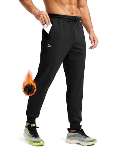 G Gradual Men's Fleece Joggers with Zipper Pockets Winter Warm Pants Water Resistant Athletic Workout Gym Sweatpants for Men(Black,XXL)