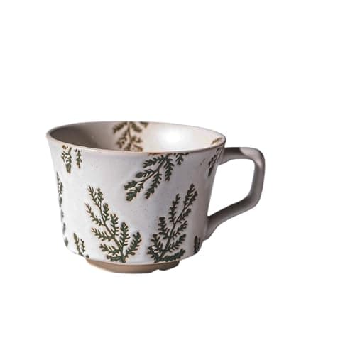 JINNTHE Handmade Ceramic Coffee Mug with Handle for Tea Latte,12 oz. Microwave Dishwasher Cup, Art Gifts Green Plant Leaf Mug, Cup for Coffee, Tea & Hot Chocolate, Cypress Leaves
