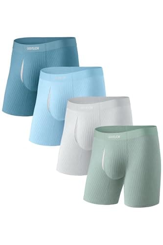 GOOTUCH Boxer Briefs For Men Packs, Breathable & Moisture Wicking Men's Underwear, Comfort Stretch Waistband, Second Skin & Anti Chafe For Running Golf Grey Blue/Gray/Blue/Green (4 pack) XL