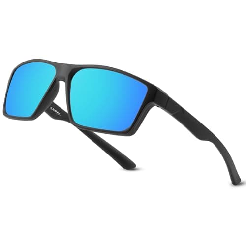 ANRRI Polarized Sports Sunglasses for Men Driving Sunglasses Lightweight Tr90 Frame for Cycling Fishing Running UV400 Protection Mirrored Blue Lens Black Frame