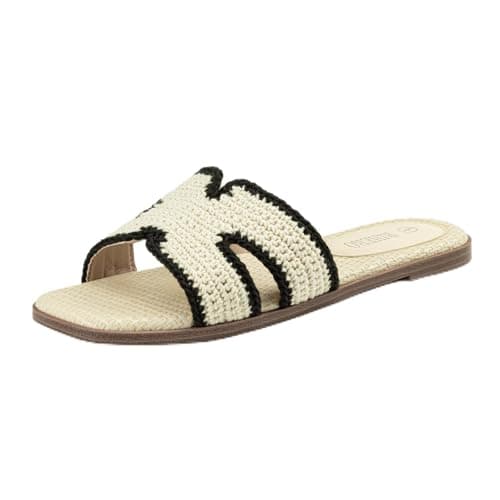 Rihero Women's Dressy Flat Sandals Comfortable Slip On Leather Slide Sandals