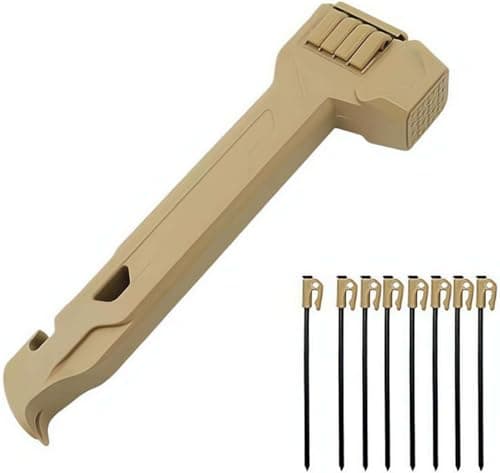 Multi-Functional Camping Hammer, Tent Lightweight Hammer with 8 Tent Pegs,Puller & Bottle Opener with Anti-Loss Storage Compartment, Mallet for Outdoor Hiking Camping Backpacking (KHAKI)