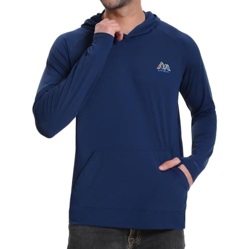 UVSAI Men's Hoodie Shirt UPF 50+ Long sleeve Permanent UV Protection T-Shirts With Kangaroo Pocket for Hiking Fishing Casual