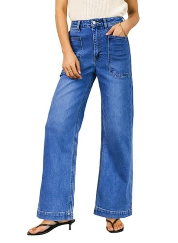 EVALESS Womens Jeans Trendy High Waisted Wide Leg Stretchy Boyfriend Baggy Denim Pants Dark Blue Size 4