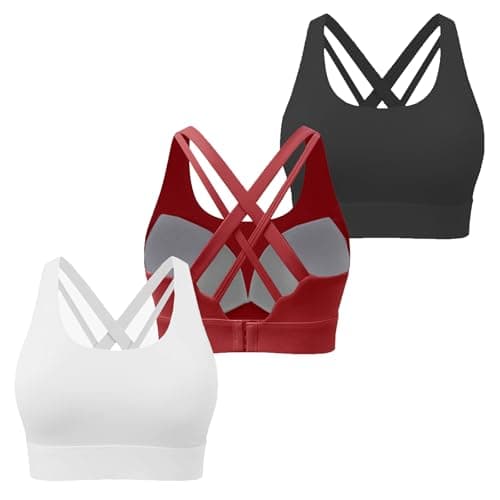 BaseTry High Impact Sports Bra for Women - Padded Seamless Support Bra for Yoga Gym Workout Fitness -Criss Cross Back High Support Running Bra (US, Alpha, Small, Regular, Regular, WhiteRedBlack)