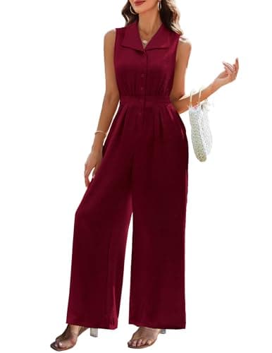 LOOKBOHO Summer Jumpsuits for Women Dressy 2026 Fashion Sleeveless Romper V Neck Comfy Casual One Piece Outfits(WR,XL)