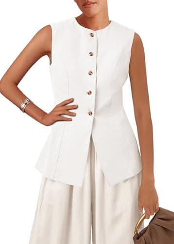 KIRUNDO Vest Tops for Women Trendy Dressy Business Casual Outfits 2026 Summer Sleeveless Fitted Blazer Work Suit Waistcoat(White, X-Large)