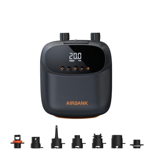 AIRBANK Paddle Board Pump Electric 20PSI The Puffer Pro, Portable SUP Pump, Dual-Stage Inflation & Auto-Off Air Pump for Stand up Paddle Boards, Kayak, Inflatables, Boats, Tent, Mattress, Kite Wings