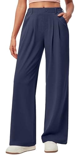 IUGA Wide Leg Pants Woman Pull on Stretchy Work Dress Pants High Waisted Business Casual Trousers Slacks Standard, XX-Large, Dark Blue