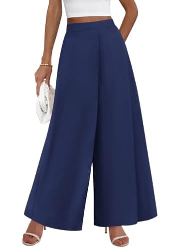 KIRUNDO Palazzo Pants for Women Dressy 2026 Spring Slacks Wide Leg High Waisted Business Casual Work Trousers with Pockets(Navy, X-Large)