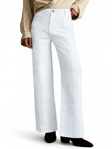 PEIHOT Wide Leg Jeans for Women High Waisted Straight Leg Stretchy Jeans Seamed Paneling Denim Pants Fall White