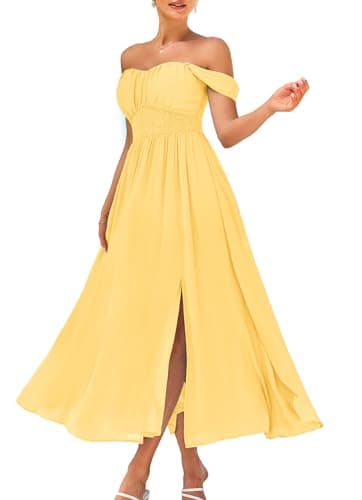 2025 Women's Summer Sleeveless Off Shoulder Floral Flowy A Line Maxi Dresses Light Yellow XXL
