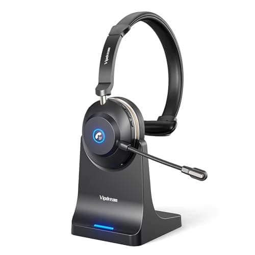 Vipdream Wireless Headset with Microphone for Work, Bluetooth 5.3 Computer Headset for Laptop, 45 Hours Battery Life & Mute Button, Headset with Mic for PC, iPhone, Zoom, Skype, Office & Home