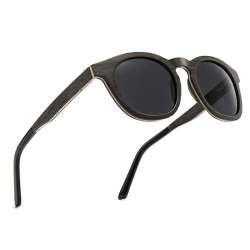 SUNGAIT Walnut Wood Sunglasses with Vegan Leather Case Thoughtful Gifts for Men Women Black Polarized Lens UV400 Protection(Black Oak Maple Frame/Black Lens)