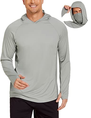 COOrun Mens Fishing Hoodies with Face Mask UPF 50 Long Sleeve Rash Guards Hooded SPF Sun Shirts for Men Camo Hiking Shirt