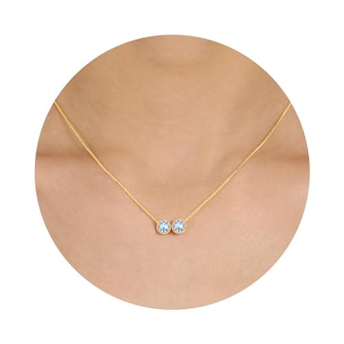 Sistble Aquamarine Necklace March Birthday Gifts for Women Gold Necklaces two Birthstone Grandma Gift Ideas Aquamarine Jewelry for Her