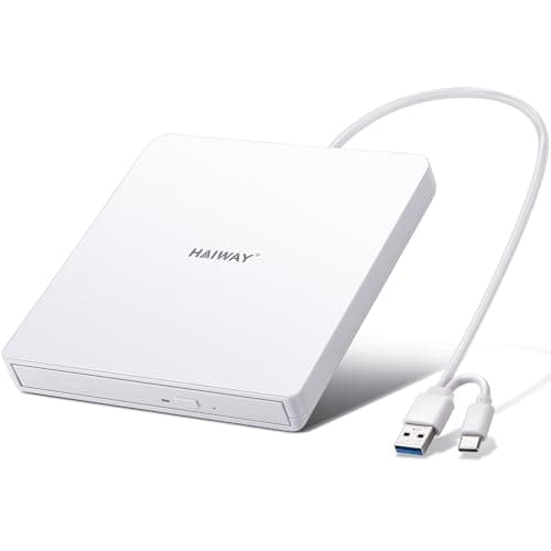 Haiway External DVD Drive, USB 3.0 Type-C CD DVD Burner, Portable +/-RW CD/DVD Optical Drive CD ROM Reader Writer Player for Laptop PC MacBook Windows 11/10/8/7 Linux Mac OS (USB 3.0 & Type-C PMWWH)