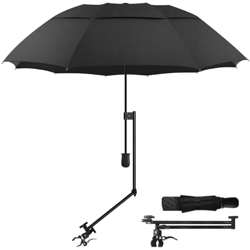 DUOUPA Patio Umbrellas Beach Chair Umbrella with Clamp Clip on Umbrellas for Chair UPF 50+ 53 Inches Adjustable Sun Umbrella for Camping Outdoor(Black 53″/Type A)
