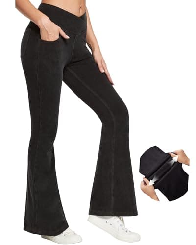 IUGA Black Jeans for Women High Waist Stretchy Flare Bell Bottom Jeans Pull On Wide Leg Jean Woman Flare Leggings Pants(Denim Black, Large)