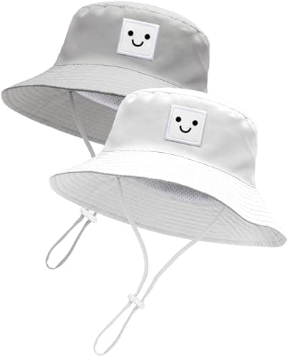 Baby Sun Hat Toddler Bucket Hats UPF 50+ Kids Summer Sun Protection Beach Hat for Boys Girls (US, Age, 0 Months, 6 Months, White and Grey)