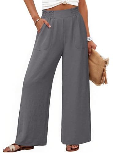 NIMIN Women Wide Leg Palazzo Pants High Waisted Casual Lounge Pants Flowy Loose 2026 Summer Beach Vacation Outfits Dressy Trousers with Pockets Dark Grey