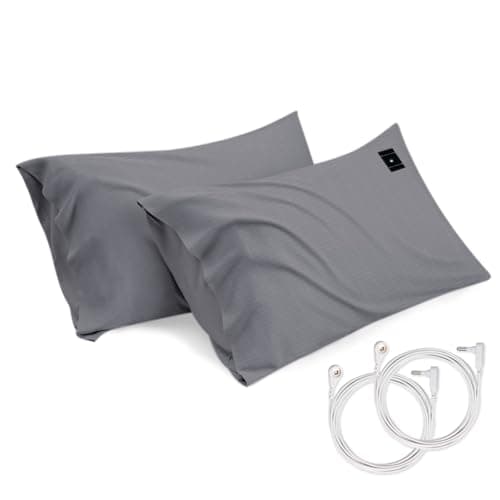 2 Pack Grounding Pillowcases, 20x30IN Grounding Pillow Cover with Grounding Wire,10% Silver Fiber Organic Cotton Grounding Pillowcase for Improve Sleep Reduce Pain