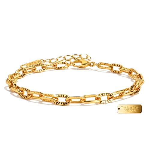 Alegend Titanium Steel (Not Rust, Resist Corruption, Easily Clean) 18K Gold Plated Cross - Embossed Paperclip Chain Bracelet Stylish, Durable & Ideal Giftable Chain