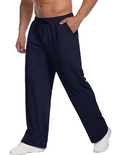 Deyeek Men's Loose Fit Sweatpants Open Bottom Mens Baggy Sweat Pants Wide Leg Joggers Pants with Pockets Navy Sweatpants Men