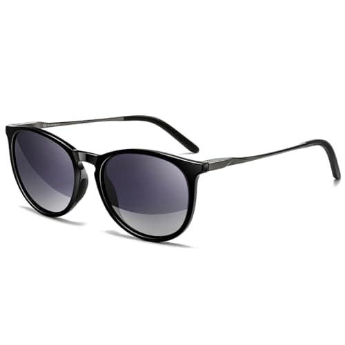 SUNGAIT Original Design Trendy Sunglasses Polarized Vintage Round Classic Retro Style for Women and Men (2025 Glossy Black Frame/Gray Gradient Lens)