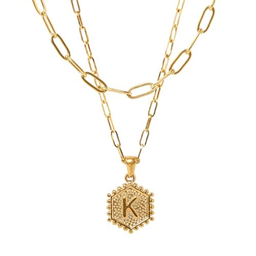 PNNY AMDA Initial Necklace for Women: 18K Gold Plated Paperclip Chain Layering Letter Name Pendant – Layered Necklace Trendy Jewelry Gifts (K) XL-SLTZM-K