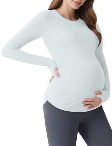 Mama Land Maternity Long Sleeve T-Shirts - Workout Yoga Maternity Tops Blouse Activewear Petite Casual Fall Winter Pregnancy Clothes (Off-White S)