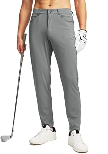 Men's Stretch Golf Pants with 6 Pockets Slim Fit Dress Pants for Men Travel Casual Work (Light Grey, L)