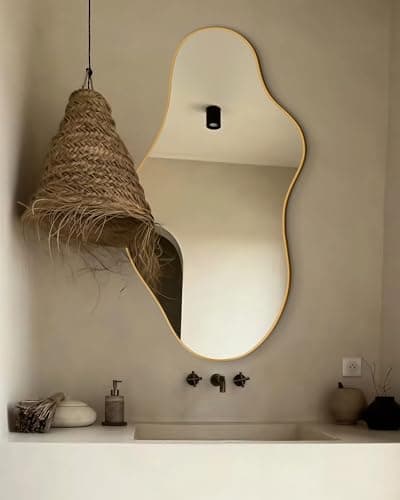 potijo Irregular Wall Mirror 20"x36" Asymmetrical Mirror Gold Abstract Wall Mirror Decoration for Bathroom, Bedroom, Living Room, Cloakroom, Entryway