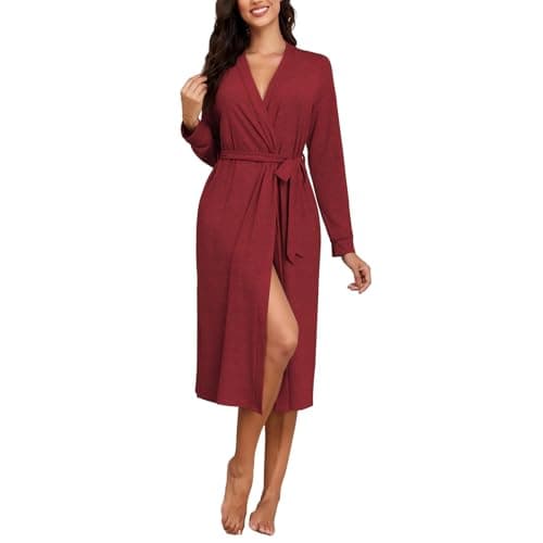 ZAFUL Women's Robe Soft Lightweight Long Knit Kimono Bathrobe V-neck Casual Sleepwear Loungewear