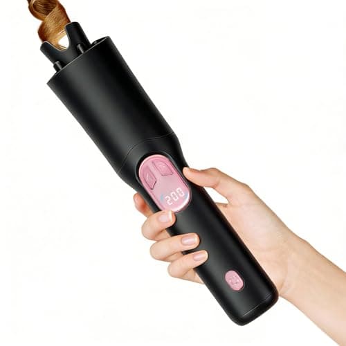 UOEPOWA Automatic Rotating Wireless Curling Iron, USB-C Rechargeable, Negative Ion Ceramic, Anti-Burn & Anti-Tangle, Ideal Choice for Women, Space-Saving Portable Design for Home & Travel(Black)
