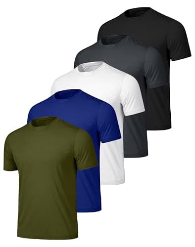 5 Pack Men's Athletic Shirts Dry Fit Workout Tees, Lightweight Moisture-Wicking for Gym Running and Sports, Black L
