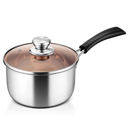 LIANYU 3QT Saucepan with Lid, Stainless Steel Sauce Pan Cooking Pot, 3 Quart Kitchen Cookware with Long Heatproof Handle, Dishwasher Safe