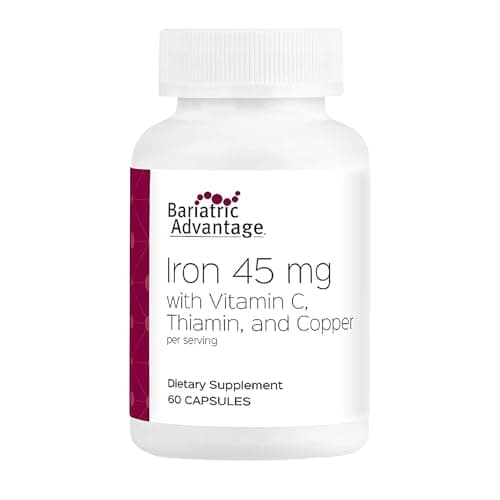 Bariatric Advantage Iron 45 mg with Vitamin C, Thiamin & Copper - Increased Absorption and Utilization - Easily Digestible for Bariatric Patients - 60 Count