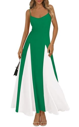 PRETTYGARDEN Women's 2026 Spring Spaghetti Strap Maxi Dress Stretch Sexy Flowy Dress Backless Wedding Guest Long Dresses (Green White, XX-Large)