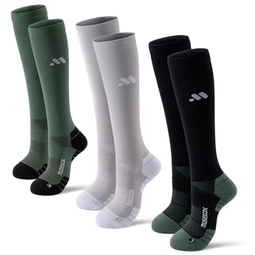 Compression Socks for Women and Men,Knee High 15-20mmHg Graduated Circulation Support(3 Pairs)Best for Nurses,Pregnant,Running,Travel,Flight,Athletic,Sports,Reduce Muscle Fatigue,Black Gray Green,M
