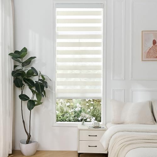 GHV Corded Zebra Blinds for Windows Room Darkening Blinds Dual Layer Privacy for Home and Office (Beige White, 36 in(W) x 72 in(H))