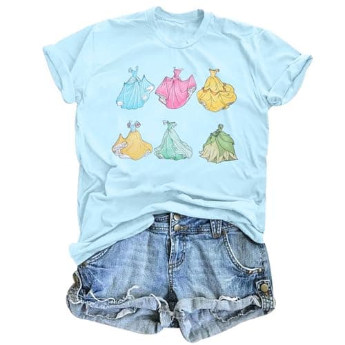 MNLYBABY Magical Shirt for Women Princess Dress Graphic T Shirt Women Funny Family Holiday Vacation Tee Tops B-Blue